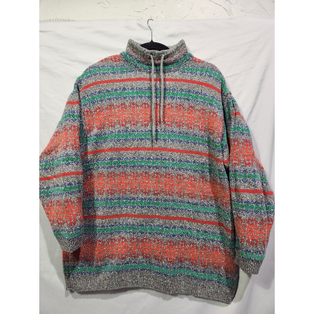 Vtg‎ 90s Lizwear Fair Isle Cowlneck Multicolored Ski Apres Sweater Large